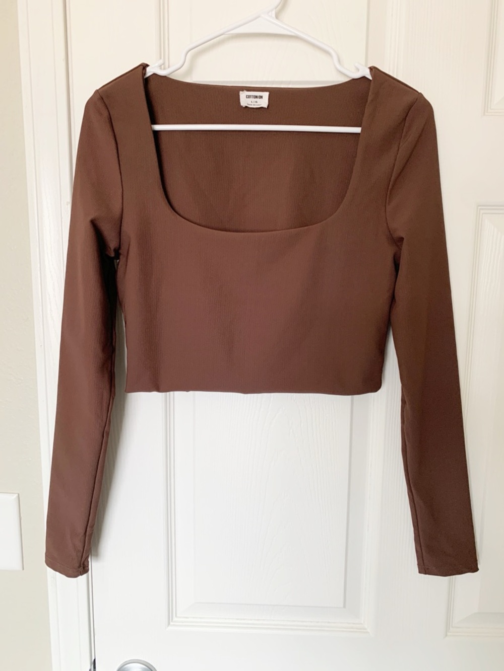 Cotton On Brown Long Sleeve Crop Top L